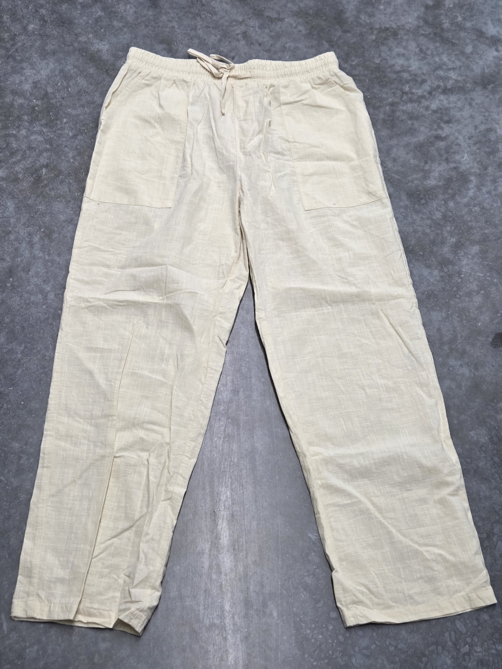 Coofandy Women's Drawstring Linen Pants Cream Summer Size L